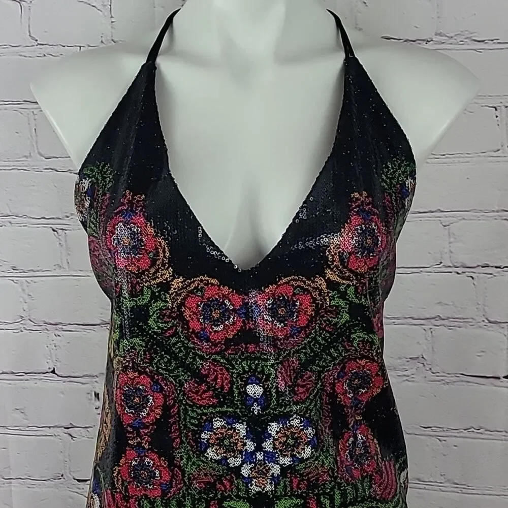 Free People Tangier Floral Boho-chic Sequins Sleeveless Mini Dress. Size XS